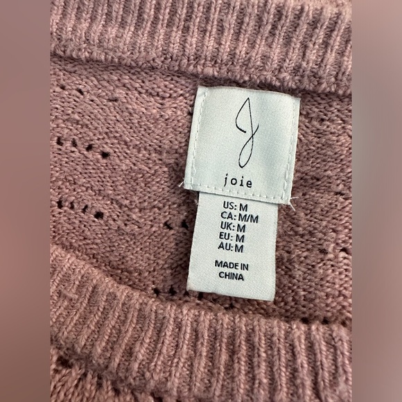 JOIE Pointelle Knit Sweater Dusty Rose Mauve Short Puff Sleeves Pink Pullover - Picture 6 of 8